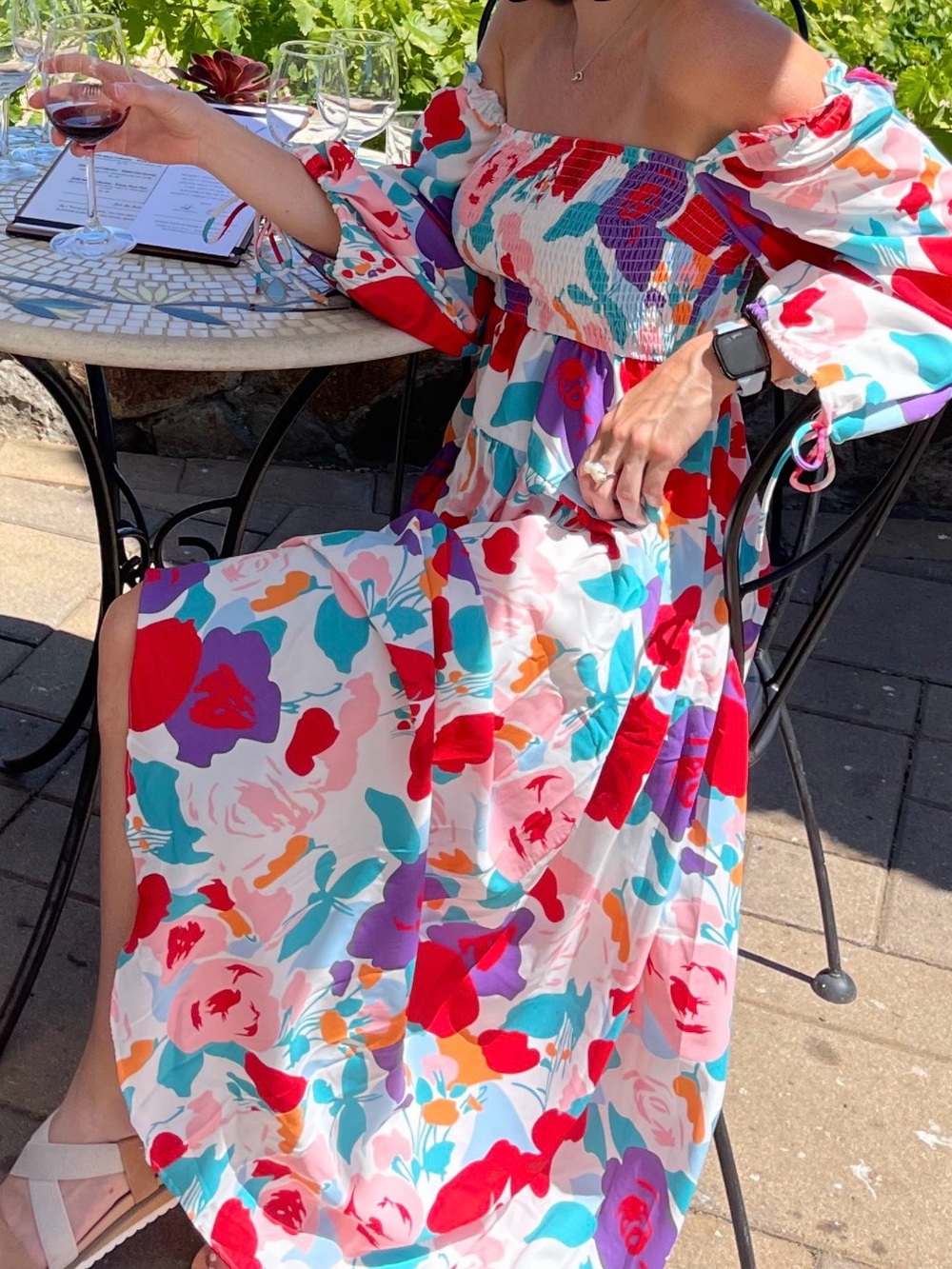 Off-Shoulder Multicolor Floral Maxi Dress